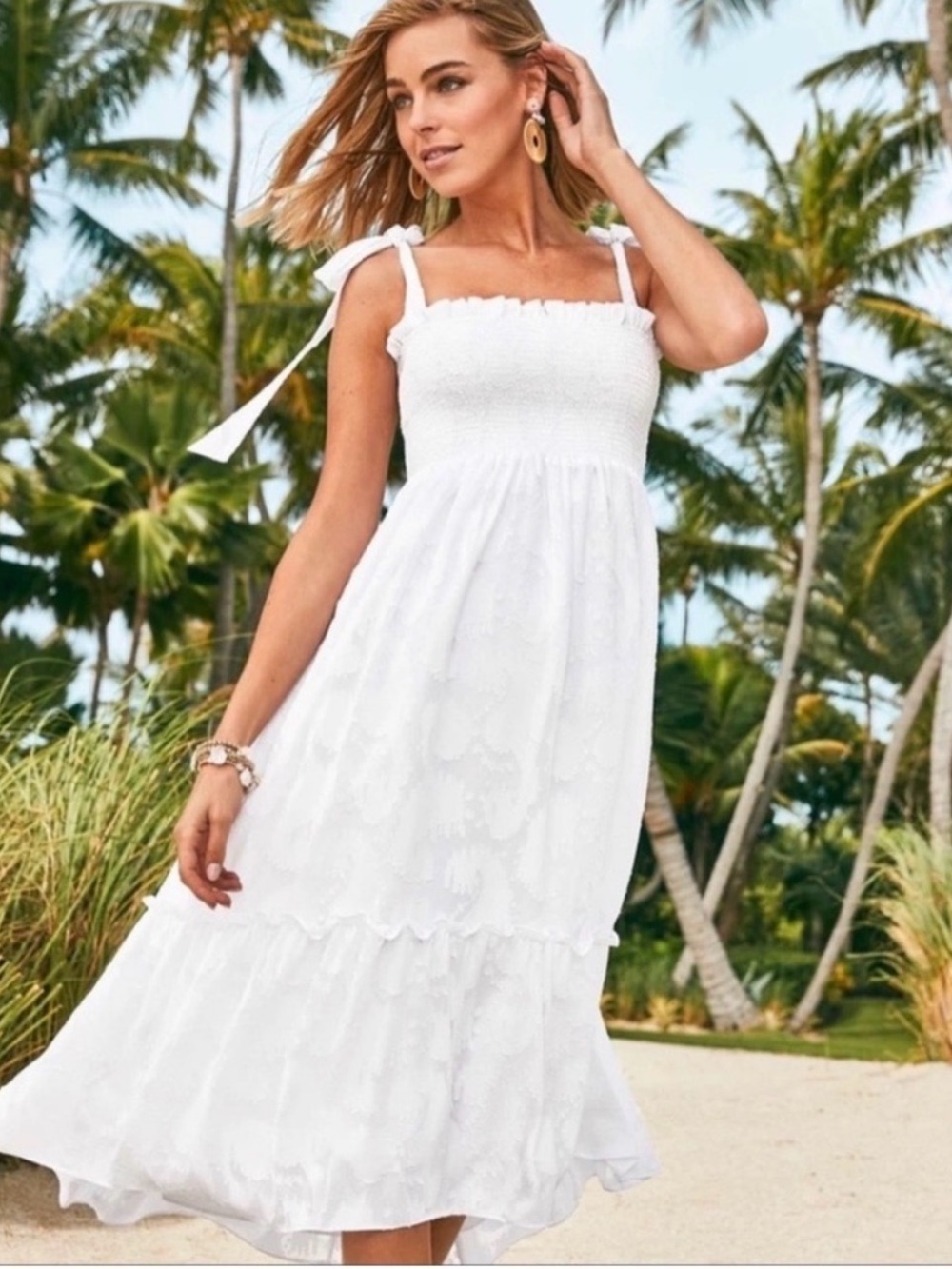 Lilly Pulitzer NWT Rivera Hadley Resort White Jacquard Smocked Midi Dress